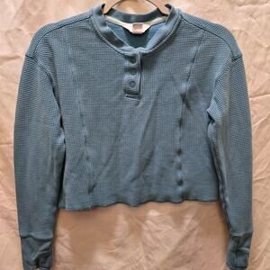 Athleta Girl turquoise blue Settle In Waffle Sweatshirt long sleeve L/12